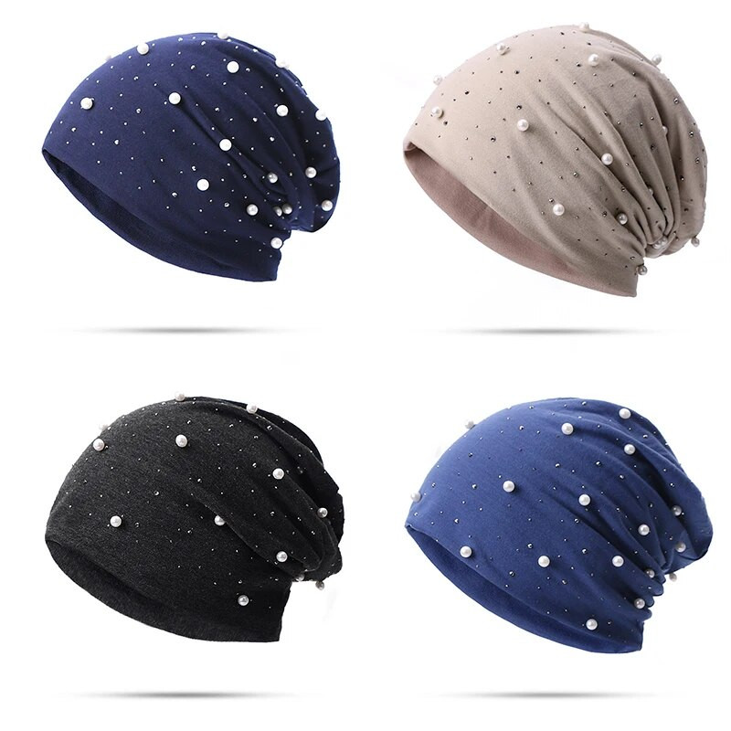 Rudens ziemas silta maisa, slouchy beanie cepure dāmām sievietēm, Rhinestone pērle, mīksta fordējama galvaskausa cepure ikdienišķa turbāna cepure