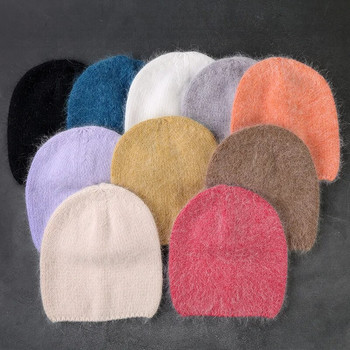 Μόδα Angora Rabbit Fur Winter Hat for Women Knit Beanies Warm Outdoor Ski Cold Knitted Beanie Hat Χονδρικό