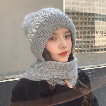 Νέα σαλιάρα με καπάκι ανέμου Κορεάτικη εκδοχή όλης της φθινοπωρινής και χειμερινής πλεκτής πλεκτής γυναικείας μάλλινης κασκόλ κασκόλ με ένα καπέλο