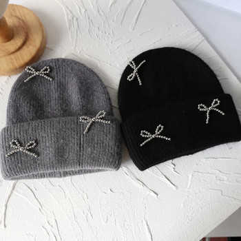 Κορεάτικο πλεκτό καπέλο με φιόγκο σε στυλ Χαριτωμένο Y2K καπέλο για κορίτσια Φθινόπωρο και Χειμώνα Εξατομικευμένη μόδα Ζεστό καπέλο προστασίας αυτιών