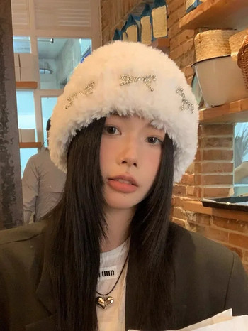 Κορεάτικο πλεκτό καπέλο με φιόγκο σε στυλ Χαριτωμένο Y2K καπέλο για κορίτσια Φθινόπωρο και Χειμώνα Εξατομικευμένη μόδα Ζεστό καπέλο προστασίας αυτιών