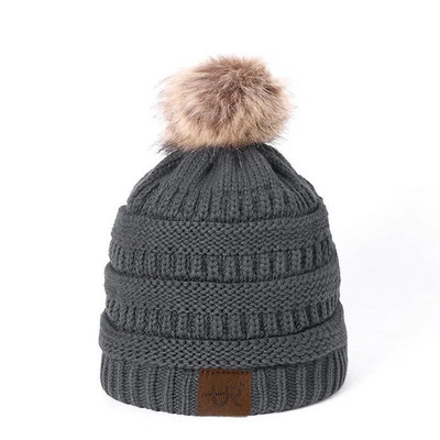 Karštas išpardavimas briaunota kepurė su snapeliu mada Pridėti kailiu pamušalu pompoms Žieminės kepuraitės moterims mergaitėms šilta stora kepurė Stilingas megztas kepurė