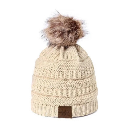 Karštas išpardavimas briaunota kepurė su snapeliu mada Pridėti kailiu pamušalu pompoms Žieminės kepuraitės moterims mergaitėms šilta stora kepurė Stilingas megztas kepurė
