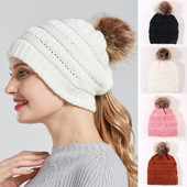 Rudens un ziemas sieviešu puķu aušana pieaugušajiem vilnas cepure Mode vienkrāsains vilnas bumbu silta trikotāžas cepure