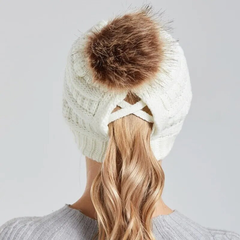 Rudens un ziemas sieviešu puķu aušana pieaugušajiem vilnas cepure Mode vienkrāsains vilnas bumbu silta trikotāžas cepure