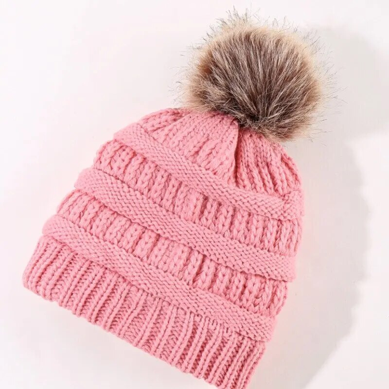 Rudens un ziemas sieviešu puķu aušana pieaugušajiem vilnas cepure Mode vienkrāsains vilnas bumbu silta trikotāžas cepure