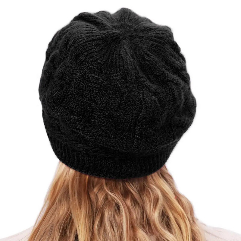 Kvaliteetne villane naiste talvine soe, soe kaabel, kootud nokamüts, pealuu-bareti müts visiiriga välistingimustes, paks naiste kapot
