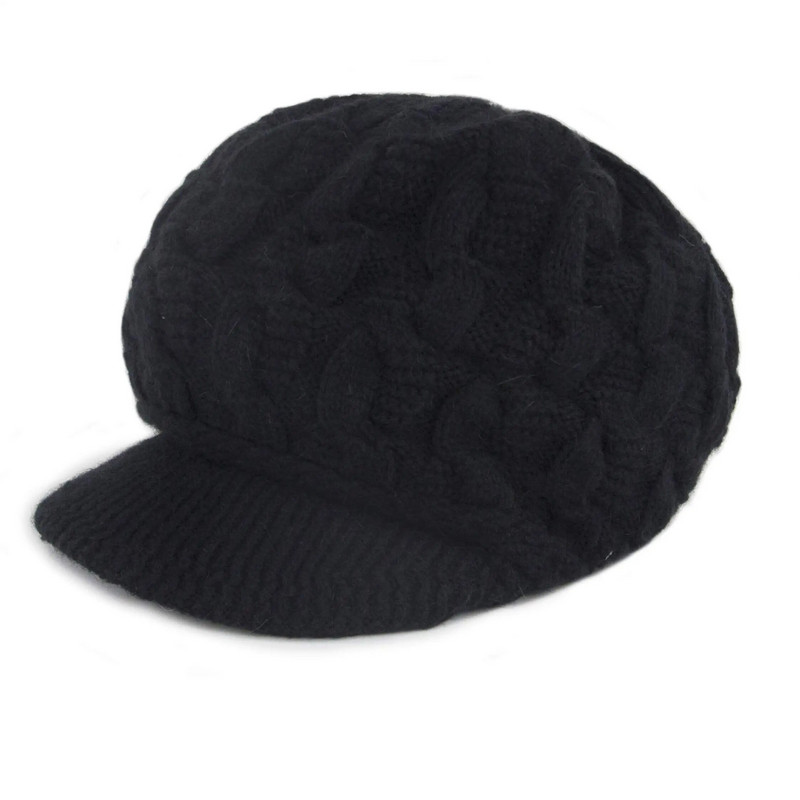 Kvaliteetne villane naiste talvine soe, soe kaabel, kootud nokamüts, pealuu-bareti müts visiiriga välistingimustes, paks naiste kapot