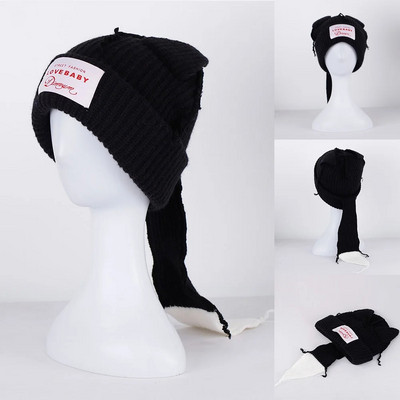 2023. gada jauns modes ziemas skullīši Cute sieviešu lapsas aste Trikotāžas kostīms Beanie Cepures Savienojošas krāsas Dāvana Hip-hop Cepurīte