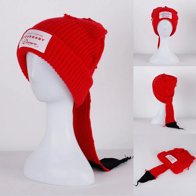 2023. gada jauns modes ziemas skullīši Cute sieviešu lapsas aste Trikotāžas kostīms Beanie Cepures Savienojošas krāsas Dāvana Hip-hop Cepurīte