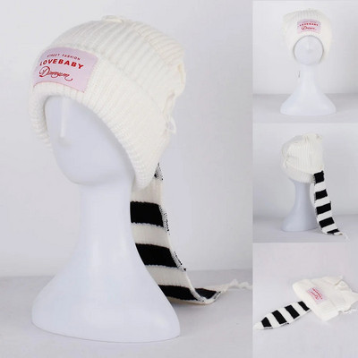 2023. gada jauns modes ziemas skullīši Cute sieviešu lapsas aste Trikotāžas kostīms Beanie Cepures Savienojošas krāsas Dāvana Hip-hop Cepurīte