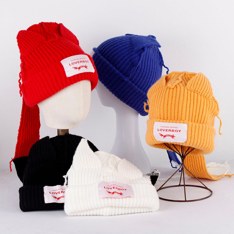 2023. gada jauns modes ziemas skullīši Cute sieviešu lapsas aste Trikotāžas kostīms Beanie Cepures Savienojošas krāsas Dāvana Hip-hop Cepurīte