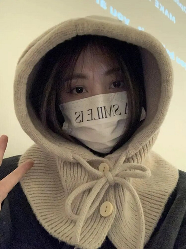 Ziemas siltāks balaklavas vāciņš vīriešiem un sievietēm, aukliņas pupiņām, cepures unisex trikotāžas pogas priekšautiņš viengabalains ar kapuci Cepures ausu aizbāžņi