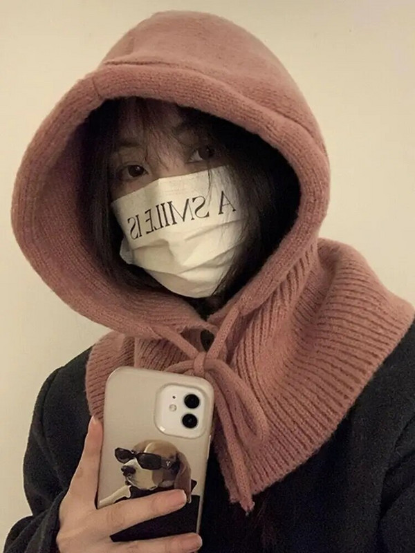 Ziemas siltāks balaklavas vāciņš vīriešiem un sievietēm, aukliņas pupiņām, cepures unisex trikotāžas pogas priekšautiņš viengabalains ar kapuci Cepures ausu aizbāžņi