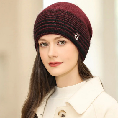 Jauna sieviešu ziemas cepure Truša kažokādas maisījuma silta cepure ar sieviešu ikdienas ielas apģērbu G burtu trikotāžas cepure