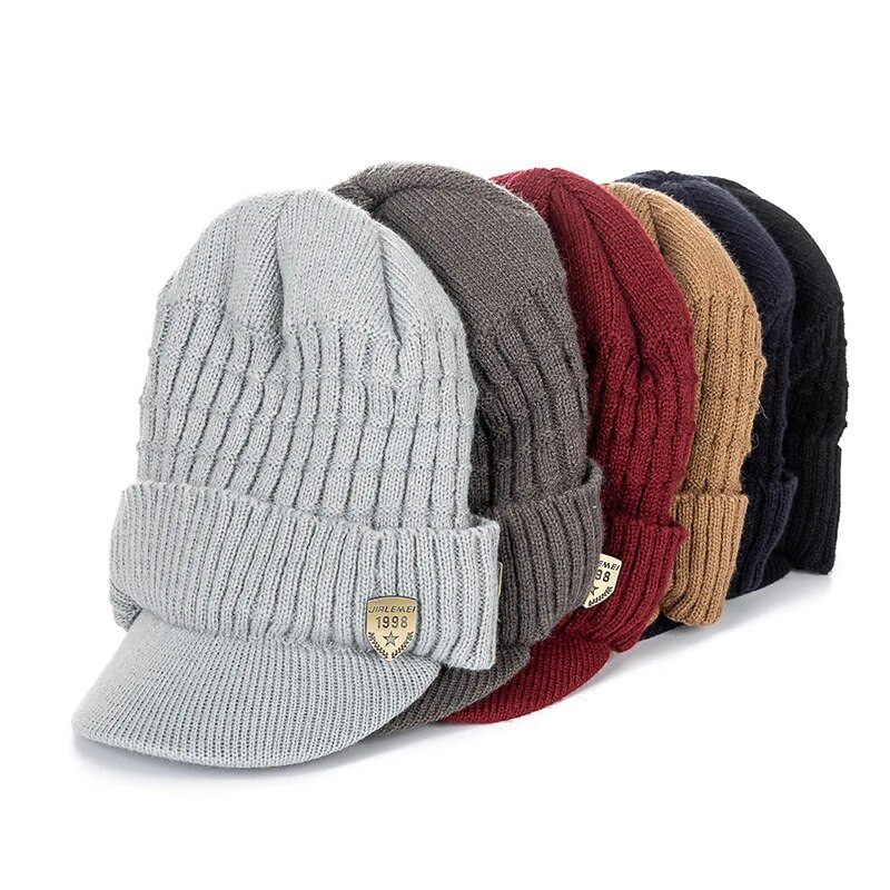 Unisex Keep Warm Hat Stilingos žieminės kepurės vyrams Pridėkite kailiu pamuštą minkštą kepurėlę su snapeliu 1998 m. etiketė Stora megzta kepurė moterims