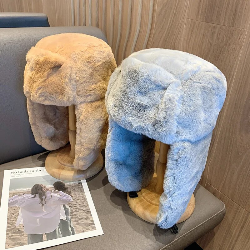 Sieviešu ziemas biezināta silta beanie krievu cepures korejiešu modes Ushanka Earflap pilot cepure Sieviešu tendence Bomber cepure regulējama