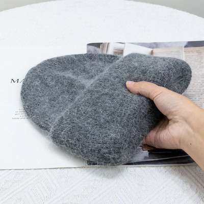 Madingos šiltos kašmyro vilnos kaukolės Angolos triušio kailio žieminės megztos kepuraitės, moteriškos kepuraitės, moteriškos trijų sulenkimų slidinėjimo lauko kepurės