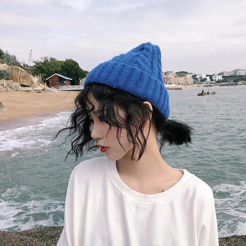 Jaunas Candy Colors Trikotāžas cepures sievietēm Kpop Style Twist Vilnas Beanie Cepure Rudens un ziemas sieviešu vāciņš Keep Warm Ziemas cepure