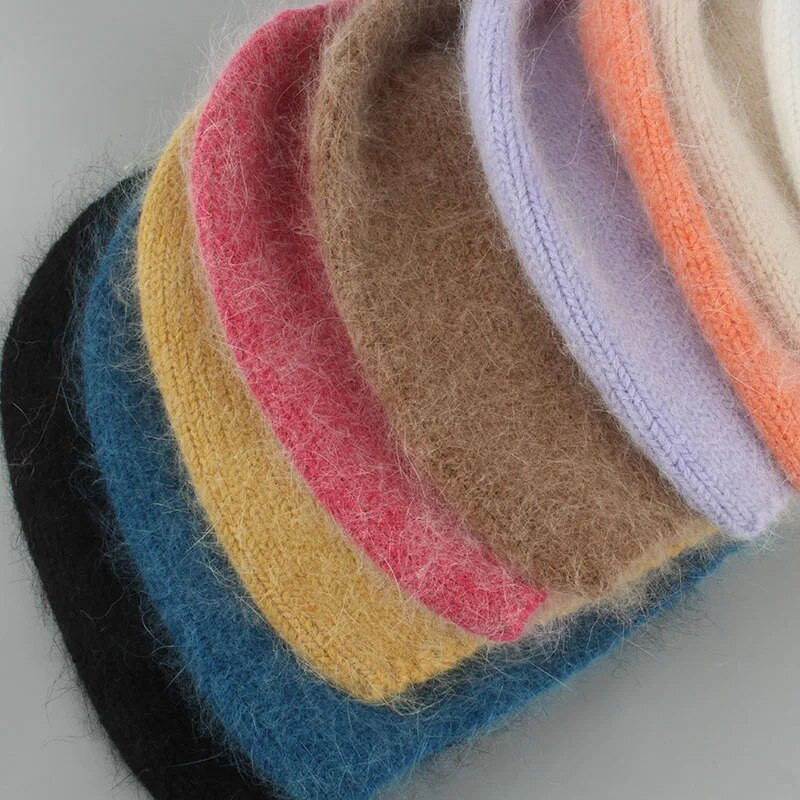 Rudens ziemas cepure sievietēm 70% truša kažokādas ziemas cepures modes siltas trikotāžas cepures sieviešu cietas pieaugušo galvas vāciņi