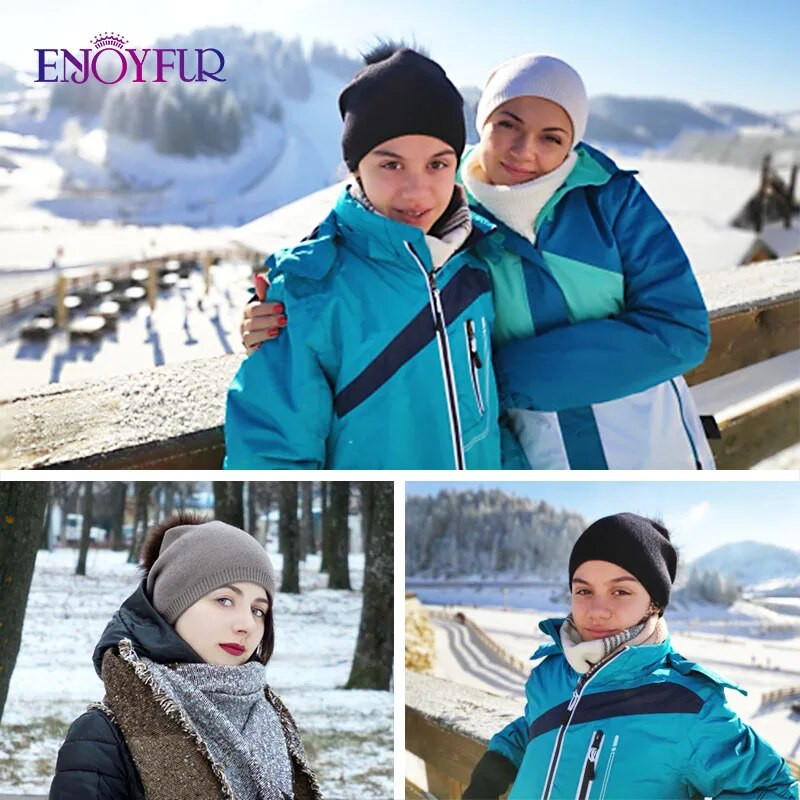 BAUDI Ziemas sievietēm īstas kažokādas pom pom cepures vilnas adītas biezas, siltas oderetas pupiņas cepures sieviešu modes slēpošanas cepures