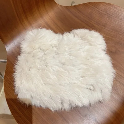 Melnā lāča ausis Truša kažokādas cepure Jauka plīša ietīšanas galvas cepure auksta silta kažokādas cepure Ziemas cepure sievietēm Y2k meitenēm korejiešu cepures trikotāžas cepure