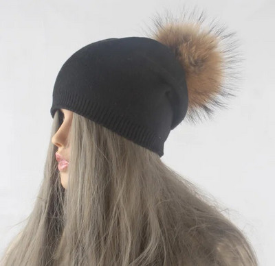 Rudens ziemas silta trikotāžas cepure Sieviešu vilnas skulles Beanes gadījuma sieviešu kašmira beanie cepure Īsta jenots kažokādas Cepure