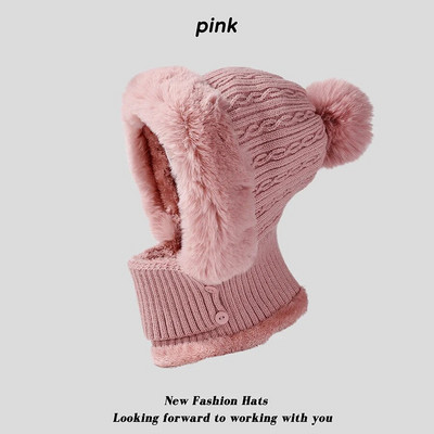 CHRLCK Winter New Twist ριγέ Πλεκτό Καπέλο Κασκόλ Unisex Velvet Ολόσωμο ζεστό Beanies Γυναικεία Προστασία Αυτιών Μάλλινα καπέλα