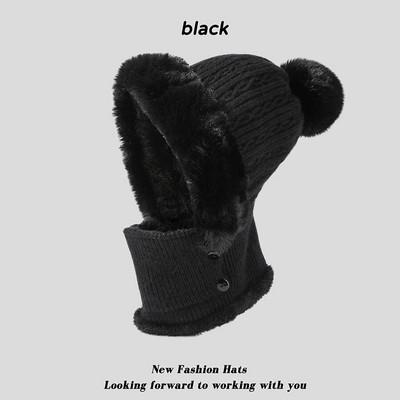 CHRLCK Winter New Twist ριγέ Πλεκτό Καπέλο Κασκόλ Unisex Velvet Ολόσωμο ζεστό Beanies Γυναικεία Προστασία Αυτιών Μάλλινα καπέλα