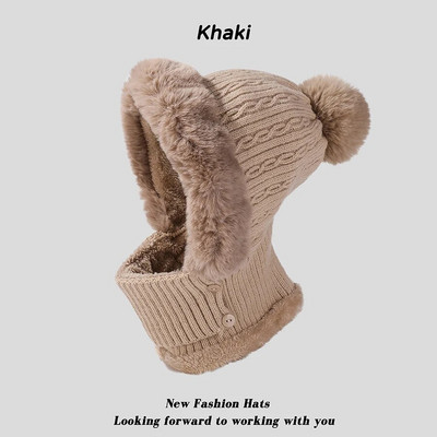 CHRLCK Winter New Twist ριγέ Πλεκτό Καπέλο Κασκόλ Unisex Velvet Ολόσωμο ζεστό Beanies Γυναικεία Προστασία Αυτιών Μάλλινα καπέλα