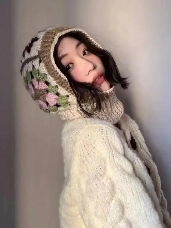 Ar rokām darinātas tamborētas balaklavas cepures sievietēm rudens un ziemas vilnas trikotāžas džemperīši cepures kakla sildītājs sieviešu cepures ar kapuci