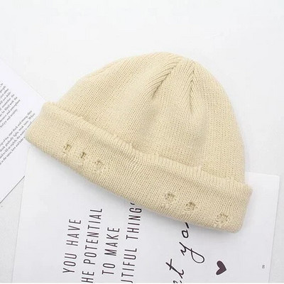 Winter Harajuku Women Skullies Плетена модна топла дебела шапка Есенни хип-хоп шапки с дупки Унисекс основна шапка PJ009