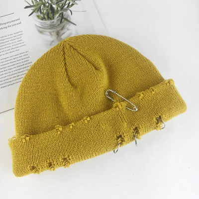 Winter Harajuku Women Skullies Плетена модна топла дебела шапка Есенни хип-хоп шапки с дупки Унисекс основна шапка PJ009