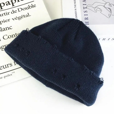 Winter Harajuku Women Skullies Плетена модна топла дебела шапка Есенни хип-хоп шапки с дупки Унисекс основна шапка PJ009