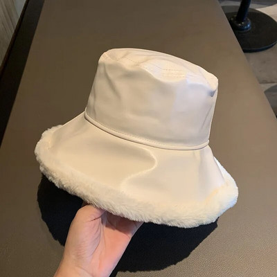 2021. gada rudens ziemas kausa cepures Sieviešu PU ādas Panamas cepure Bieza, silta plīša Zvejnieka cepure, kas paredzēta meitenei gofrēšanas baseina cepure Kapelusz