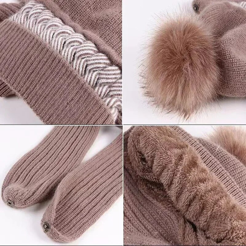 Dámska vlnená čiapka, zimná plyšová hrubá šatka, čelenka typu všetko v jednom, cyklistická teplá, vetruodolná, ochrana sluchu, pletená čiapka