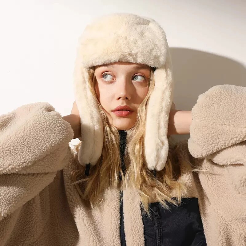2023 m. moteriška kepurė Žieminė kepurė Ushanka kepurė moterims stora šalta kepurė Šilta kepurė nuo vėjo apsauganti kepurė Šilta kepurė Pilotinė kepurė su auskarais