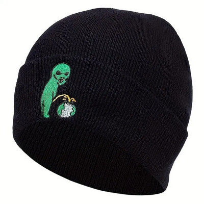 Unisex Alien Izšūšanas Beanes Rudens Ziemas Silta Cepure Hip Cap Beanie Cepures Cepures sievietēm Vīriešiem