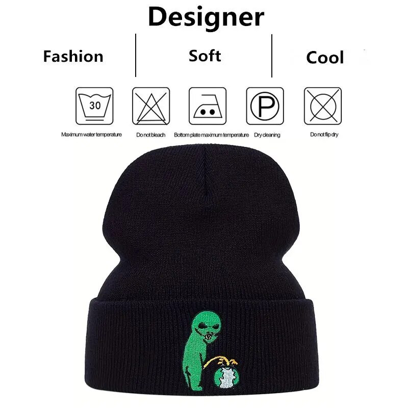 Unisex Alien Izšūšanas Beanes Rudens Ziemas Silta Cepure Hip Cap Beanie Cepures Cepures sievietēm Vīriešiem