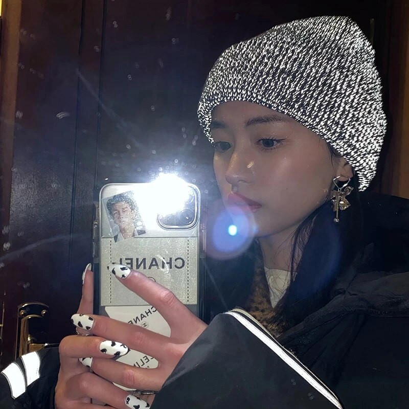 Ziemas atstarojoša makšķerēšana nakts skriešanas beanie cepures vīrieši sievietes sievietes meitenes silta cepure āra vēja necaurlaidīga trikotāžas cepure