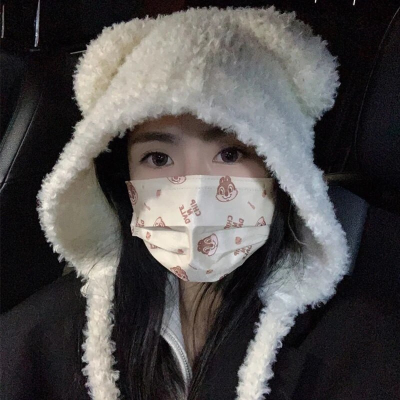 Jauna jauka lāča auss vilnas cepure Ziemas pupiņas, siltas, šņorējamas, ausu aizsargierīces, trikotāžas vāciņš Koreja sievietēm, silts Gorros adīšanas pārsegs