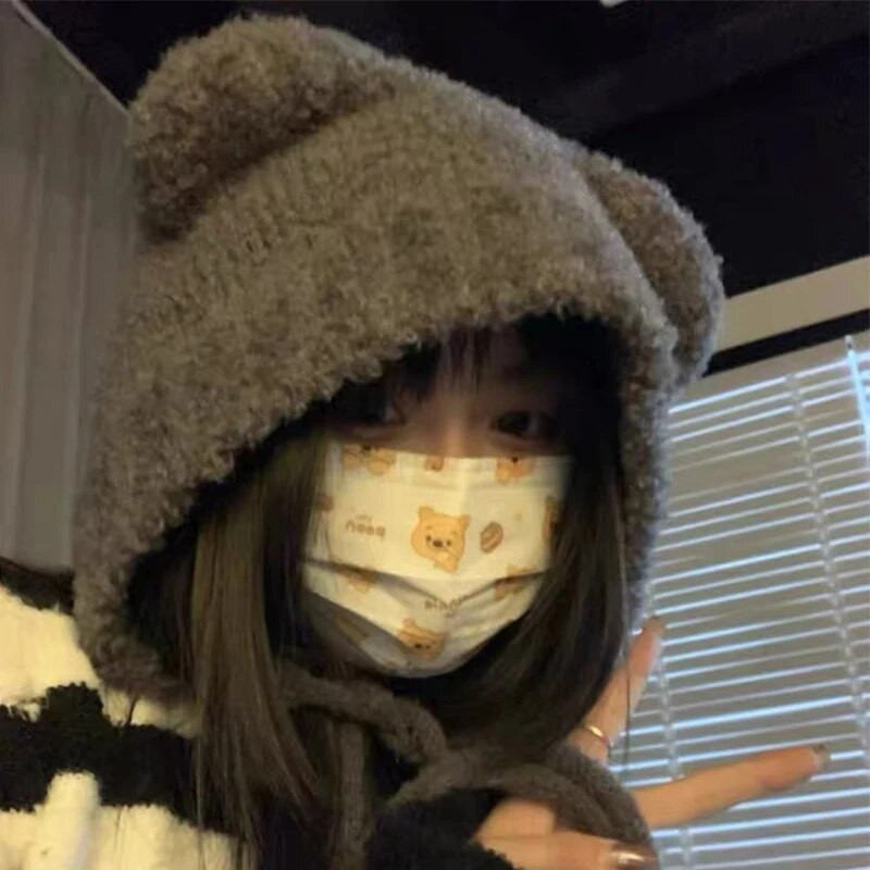 Jauna jauka lāča auss vilnas cepure Ziemas pupiņas, siltas, šņorējamas, ausu aizsargierīces, trikotāžas vāciņš Koreja sievietēm, silts Gorros adīšanas pārsegs