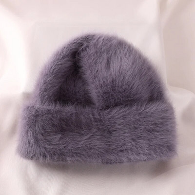2022. aasta Angoora jänese karusnahast talvemüts naistele Kootud kohev nokamüts Naistele Moodsad soojad plüüsist pealuud naiste paksud fliisist mütsid