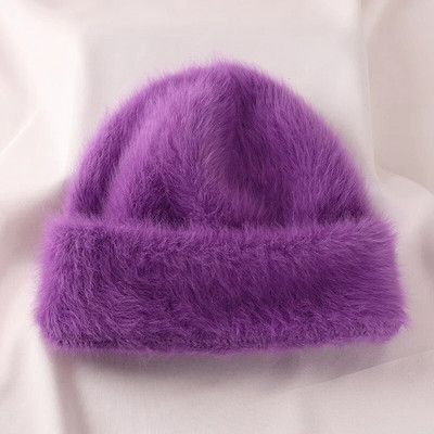 2022. aasta Angoora jänese karusnahast talvemüts naistele Kootud kohev nokamüts Naistele Moodsad soojad plüüsist pealuud naiste paksud fliisist mütsid