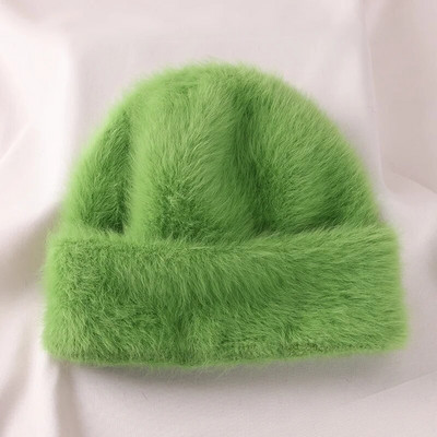 2022. aasta Angoora jänese karusnahast talvemüts naistele Kootud kohev nokamüts Naistele Moodsad soojad plüüsist pealuud naiste paksud fliisist mütsid