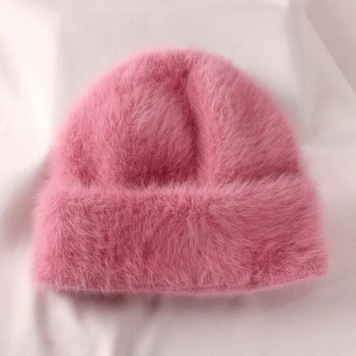 2022. aasta Angoora jänese karusnahast talvemüts naistele Kootud kohev nokamüts Naistele Moodsad soojad plüüsist pealuud naiste paksud fliisist mütsid