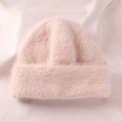 2022. aasta Angoora jänese karusnahast talvemüts naistele Kootud kohev nokamüts Naistele Moodsad soojad plüüsist pealuud naiste paksud fliisist mütsid
