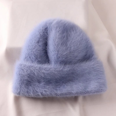 2022. aasta Angoora jänese karusnahast talvemüts naistele Kootud kohev nokamüts Naistele Moodsad soojad plüüsist pealuud naiste paksud fliisist mütsid