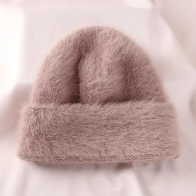 2022. aasta Angoora jänese karusnahast talvemüts naistele Kootud kohev nokamüts Naistele Moodsad soojad plüüsist pealuud naiste paksud fliisist mütsid