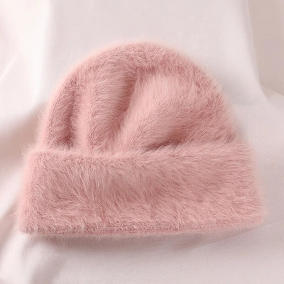 2022. aasta Angoora jänese karusnahast talvemüts naistele Kootud kohev nokamüts Naistele Moodsad soojad plüüsist pealuud naiste paksud fliisist mütsid